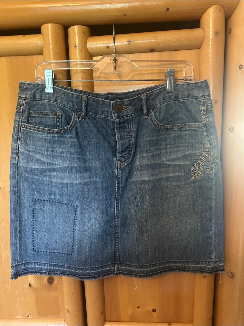 Eddie Bauer Blue Embroidered Denim Mini Skirt